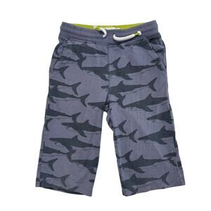 BODEN Shark Print Blue Long Line Baggies Knit Shorts Size 8Y 128cm Boys Cotton